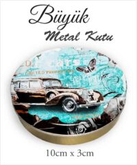 Araba Desenli Büyük Metal Kutu