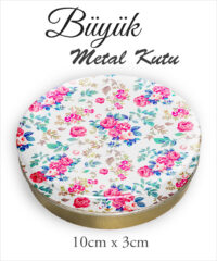 Çiçek Desenli Büyük Metal Kutu