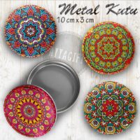 Karışık Mandala Desenli Büyük Metal Kutu