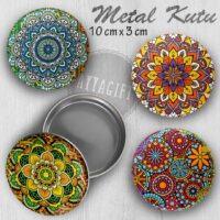 Karışık Mandala Desenli Büyük Metal Kutu