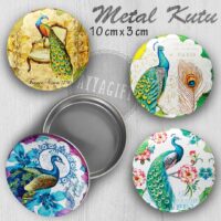 tavuskuşu desenl büyük metal kutu
