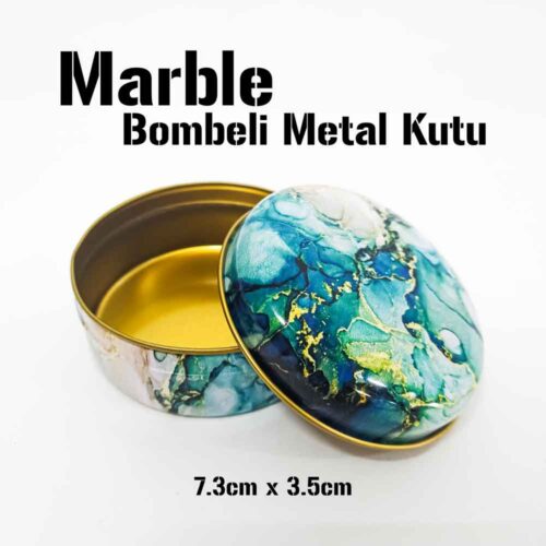 Marble Desenli Bombeli Metal Kutu