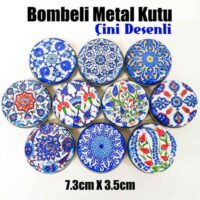 Çini Desenli Bombeli Metal Kutu (1 Koli=100 adet)
