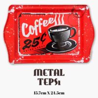 Coffee Desenli Metal Tepsi